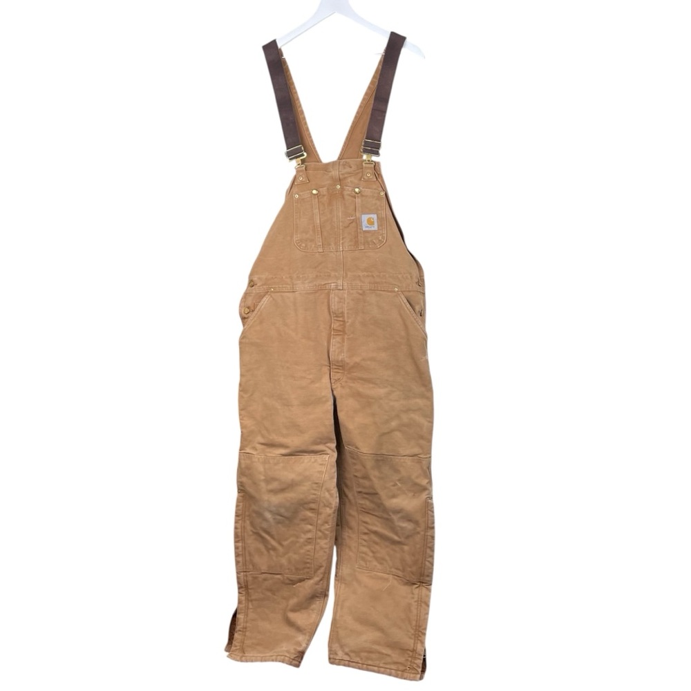 Vintage Carhartt Insulated Quilt Lined Double Knee Bib Overalls R02 Size 44 x 32